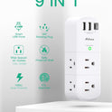 USB Outlet Extender Surge Protector - with Rotating Plug, 6 AC Multi Plug Outlet and 3 USB Ports (1 USB C), 3-Sided Swivel Power Strip with Spaced Outlet Splitter for Home, Office, Travel