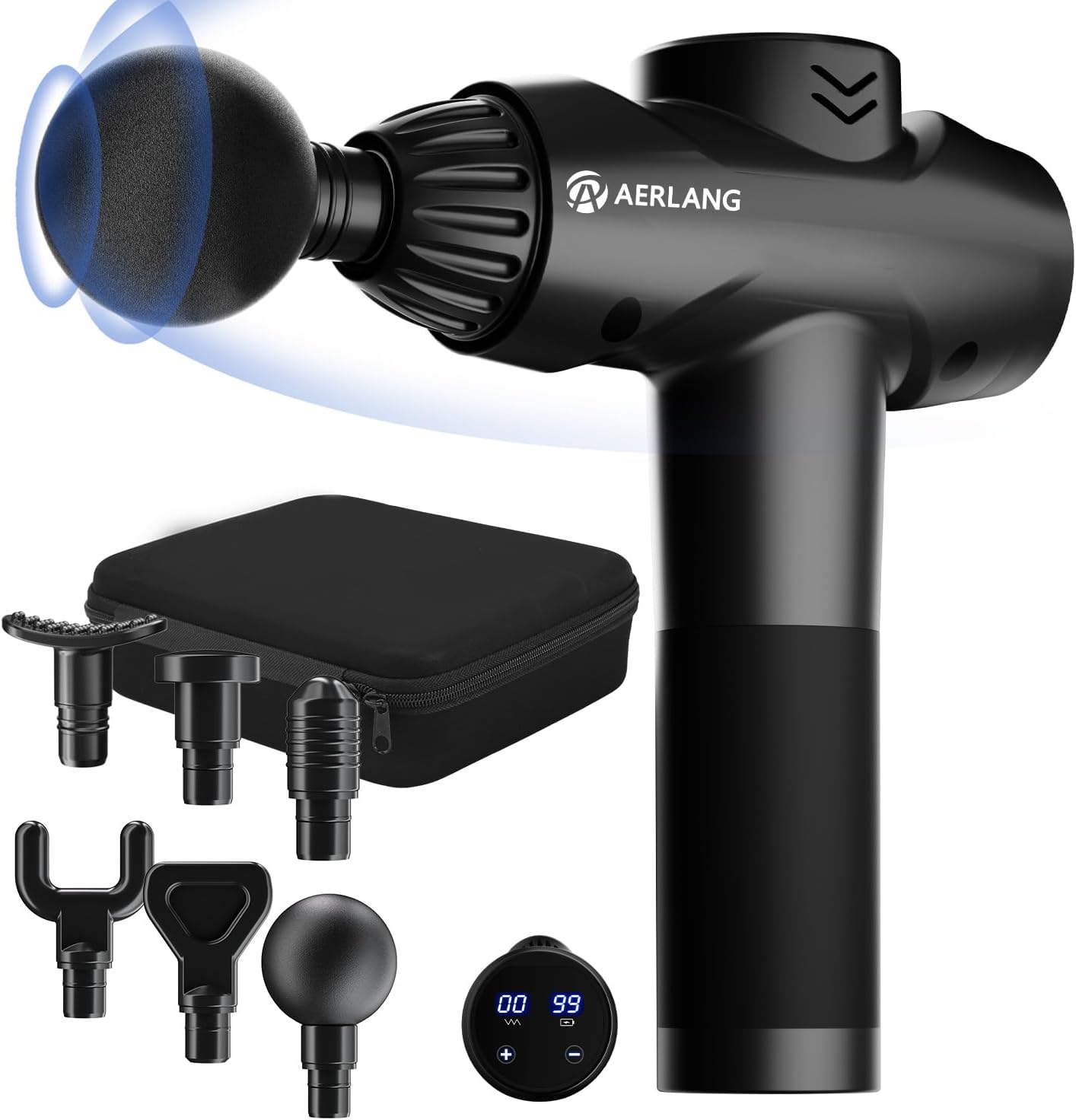 AERLANG Massage Gun,Mothers day gifts ideas Percussion Massage Gun, Muscle Handheld Deep Tissue Massager (Black)-– Six Different Adjustable Heads for Different Muscle Groups - 20 Speed Option