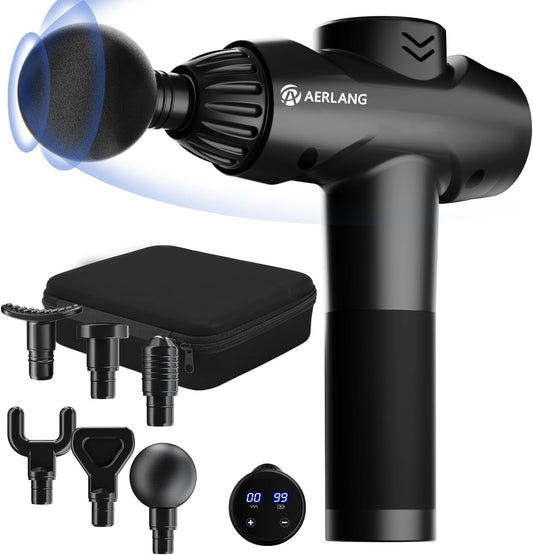 AERLANG Massage Gun,Mothers day gifts ideas Percussion Massage Gun, Muscle Handheld Deep Tissue Massager (Black)-– Six Different Adjustable Heads for Different Muscle Groups - 20 Speed Option