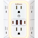 Wall Outlet Extender with Night Light, Power Plug Adapter 6 Outlet Extender with 4 USB Charging Ports 1050J Power Strip Multi Plug Adapter Spaced for Home Travel Office (2A2C)