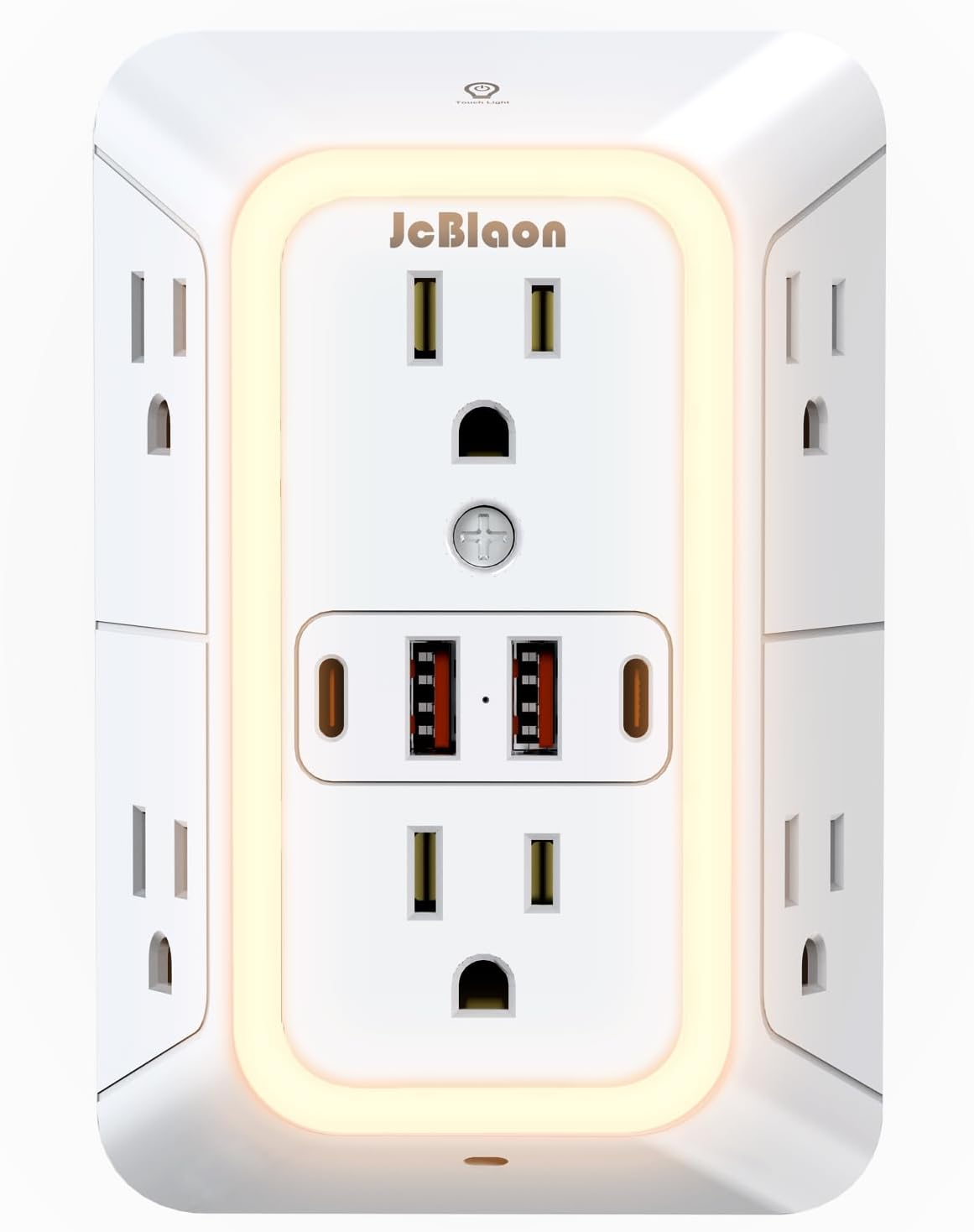 Wall Outlet Extender with Night Light, Power Plug Adapter 6 Outlet Extender with 4 USB Charging Ports 1050J Power Strip Multi Plug Adapter Spaced for Home Travel Office (2A2C)