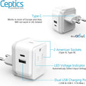 Ceptics International Travel Plug Adapter Set (Type A, B, C, D, E/F, G, H, I, J, K, L, M, N) - 4 in 1 - 2 Canadian Socket - 1 USB & 1 USB-C (3.1A) - Compact & Powerful (PAK-ALL)