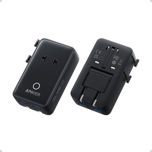 Anker Nano European Travel Plug Adapter, 5-Port Fordable Travel Adapter with 1AC 2USB-A 2USB-C Ports,Temperature Control, Essentials for Over 200 Countries, Ideal for Travel (1-Pack) (Black)