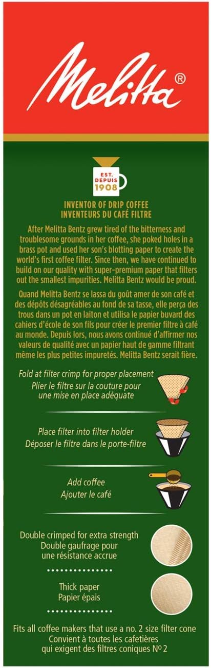 Melitta Natural Brown #2 Cone Filters, Cone Coffee Filters, Replacement Filters, Coffee Maker Filters, 100 Count