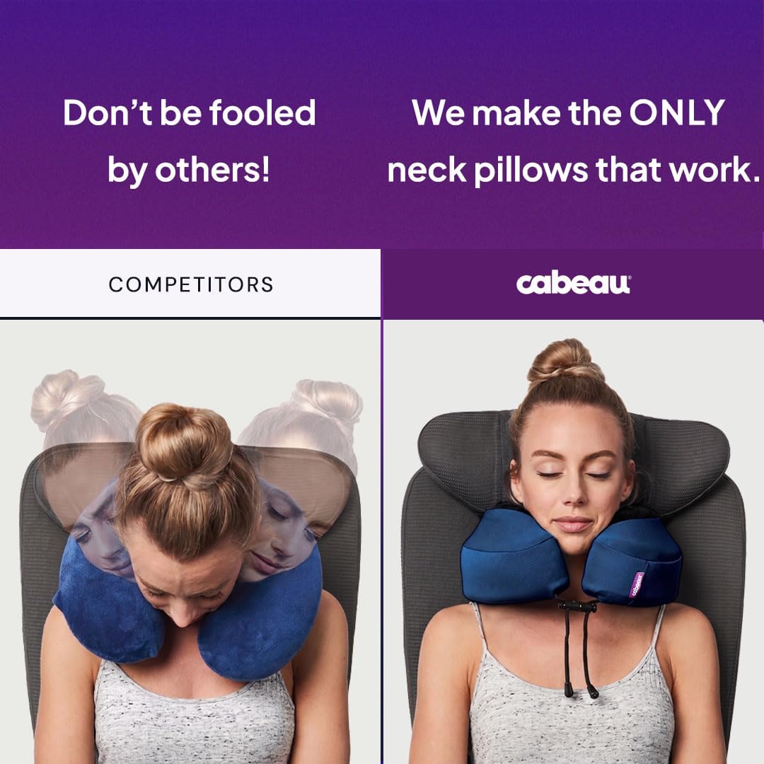Cabeau Evolution S3 Travel Neck Pillow Memory Foam Neck Support, Adjustable Clasp, and Seat Strap Attachment - Comfort On-The-Go with Carrying Case for Airplane, Train, and Car (Jet Black)