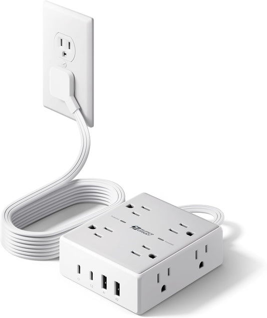Surge Protector Power Bar, SUPERDANNY 6 Ft Extension Cord with 8 Outlets & 4USB Ports (2 USB 2 C), Mountable Flat Plug Power Strip, Surge Protection for Home, Office, Dorm