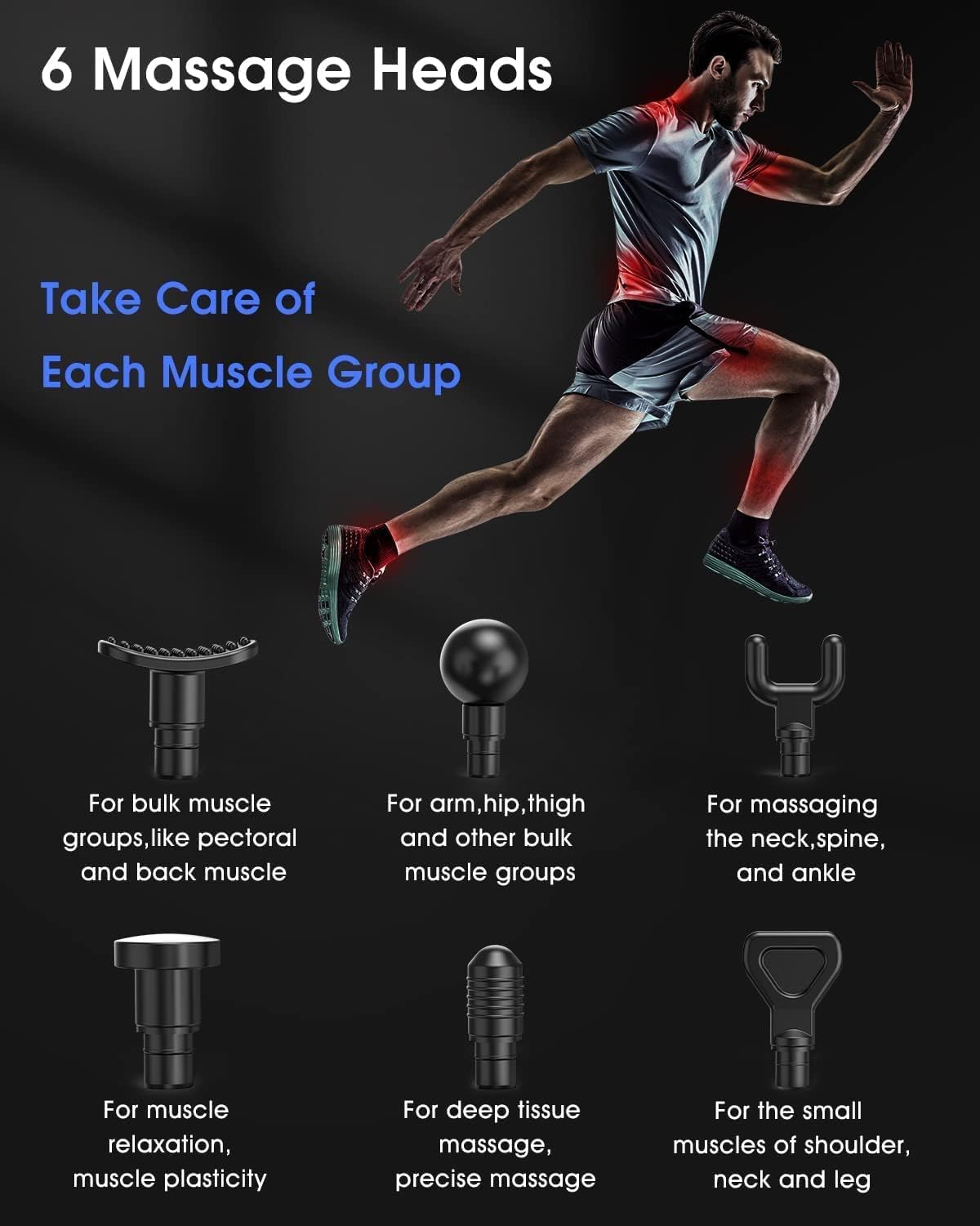AERLANG Massage Gun,Mothers day gifts ideas Percussion Massage Gun, Muscle Handheld Deep Tissue Massager (Black)-– Six Different Adjustable Heads for Different Muscle Groups - 20 Speed Option