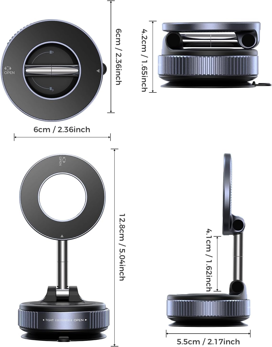MRGLAS 2026 Upgraded Vacuum Suction Phone Holder for Car, Magsafe Car Phone Holder Mount, [98+LBS Suction & 2800gf Magnetic] 360° Adjustable Shower & Wall Mount, Car Accessories for iPhone 17 Pro Max