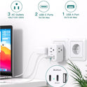 European Travel Plug Adapter, International Power Plug Adapter with 3 Outlets 3 USB Charging Ports(1 USB C), Travel Essentials to Italy,Greece,Israel,France, Spain (Type C)