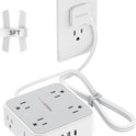 Flat Plug Power Bar, TESSAN 5 Ft Extension Cord Indoor with 8 Multi Outlets and 3 USB (1 USB C), Surge Protector Power Strip, Wall Mount Charging Station for Home Office Dorm, Gray