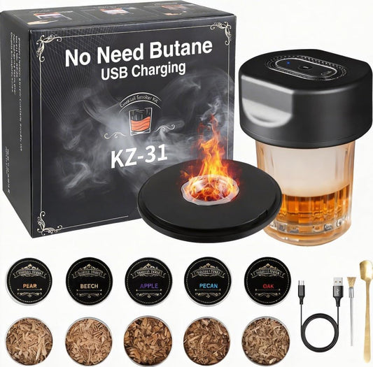 Whiskey Smoker Kit -Electric Cocktail Smoker Kit with 6 Flavors Wood Chips, Rechargeable Old Fashioned Smoker Kit, Bourbon Smoker Kit, Drink Smoker Kit Gifts for Men/Dad/Husband