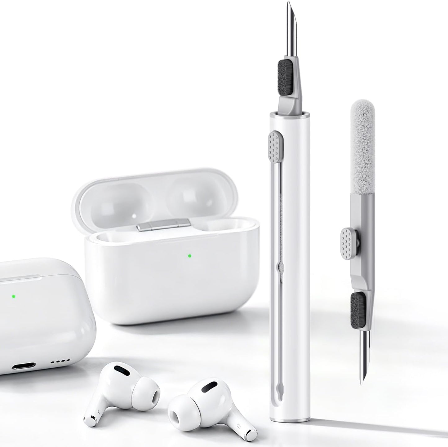 Cleaner Kit for Airpods Pro 1 2 3 Multi-Function Cleaning Pen with Soft Brush Flocking Sponge for Bluetooth Earphones Case Cleaning Tools White