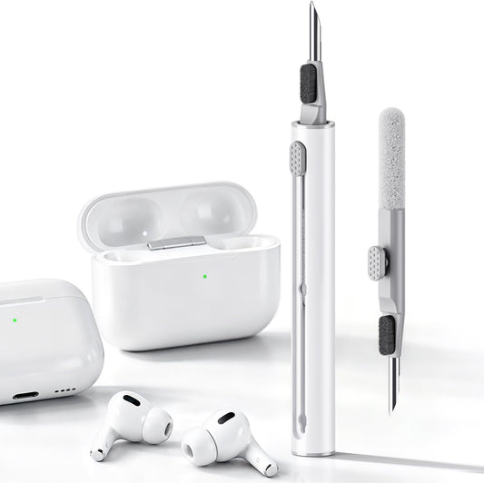 Cleaner Kit for Airpods Pro 1 2 3 Multi-Function Cleaning Pen with Soft Brush Flocking Sponge for Bluetooth Earphones Case Cleaning Tools White