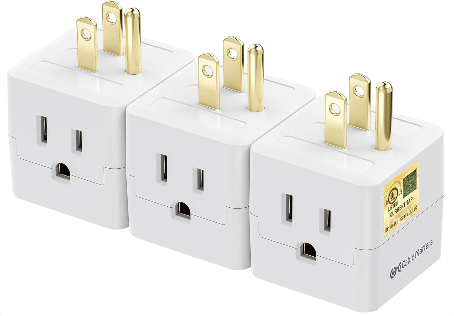 Cable Matters [UL Listed] 3-Pack 3 Outlet Wall Adapter, 3 Outlet Power Cube, Outlet Splitter in White