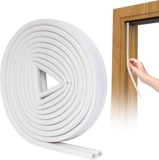 SUNMON Weather Stripping Door Seal Strip D-Type, Self Adhesive Window Sealer for Winter, Soundproofing Weatherstrip for Doors and Windows（White）