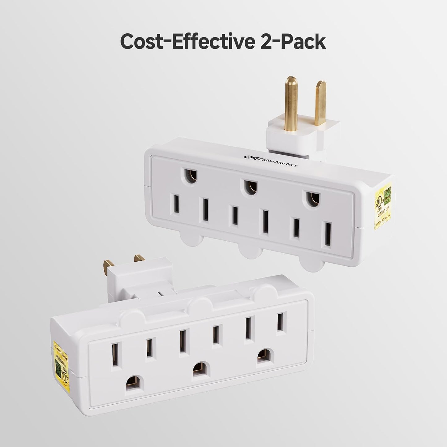 Cable Matters [cUL Listed] 2-Pack 3 Outlet Grounded 180 Degree Swivel Wall Tap in White Swivel / 3 Plug Outlet/Multi Plug Adapter