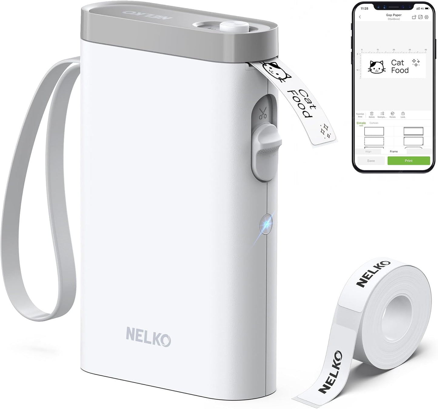 Nelko Label Maker Machine with Tape, P21 Portable Bluetooth Label Printer, Wireless Built-in Cutter Sticker Maker Mini Label Makers with Multiple Templates for School Organizing Office Home, White