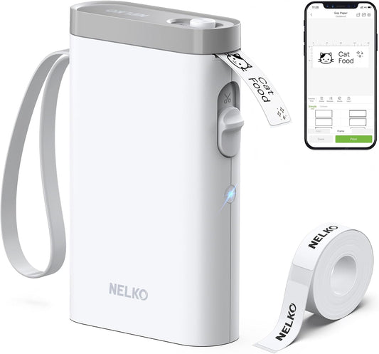 Nelko Label Maker Machine with Tape, P21 Portable Bluetooth Label Printer, Wireless Built-in Cutter Sticker Maker Mini Label Makers with Multiple Templates for School Organizing Office Home, White