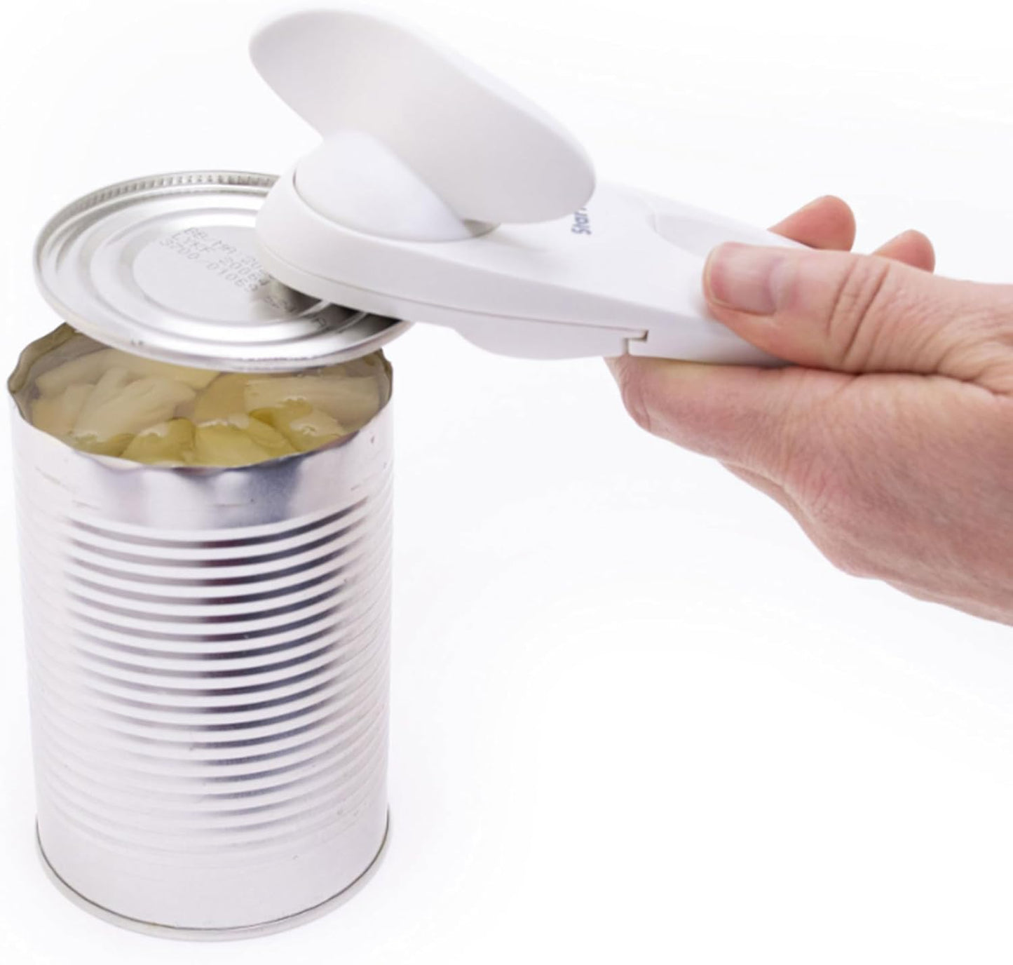 Starfrit Little Beaver Can Opener, Safe, Holds Lid and Leaves No Sharp Edges on Lid, Comfort Grip, 3-Year Warranty, White