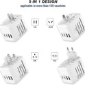 VYLEE Universal International Power Travel Plug Adapter, 5 in 1 European Travel Plug Adapter W/ 3.5A 2xUSB-A and 2xUSB C Wall Charger and Worldwide AC Outlet for Europe USA UK AUS Asia (White)