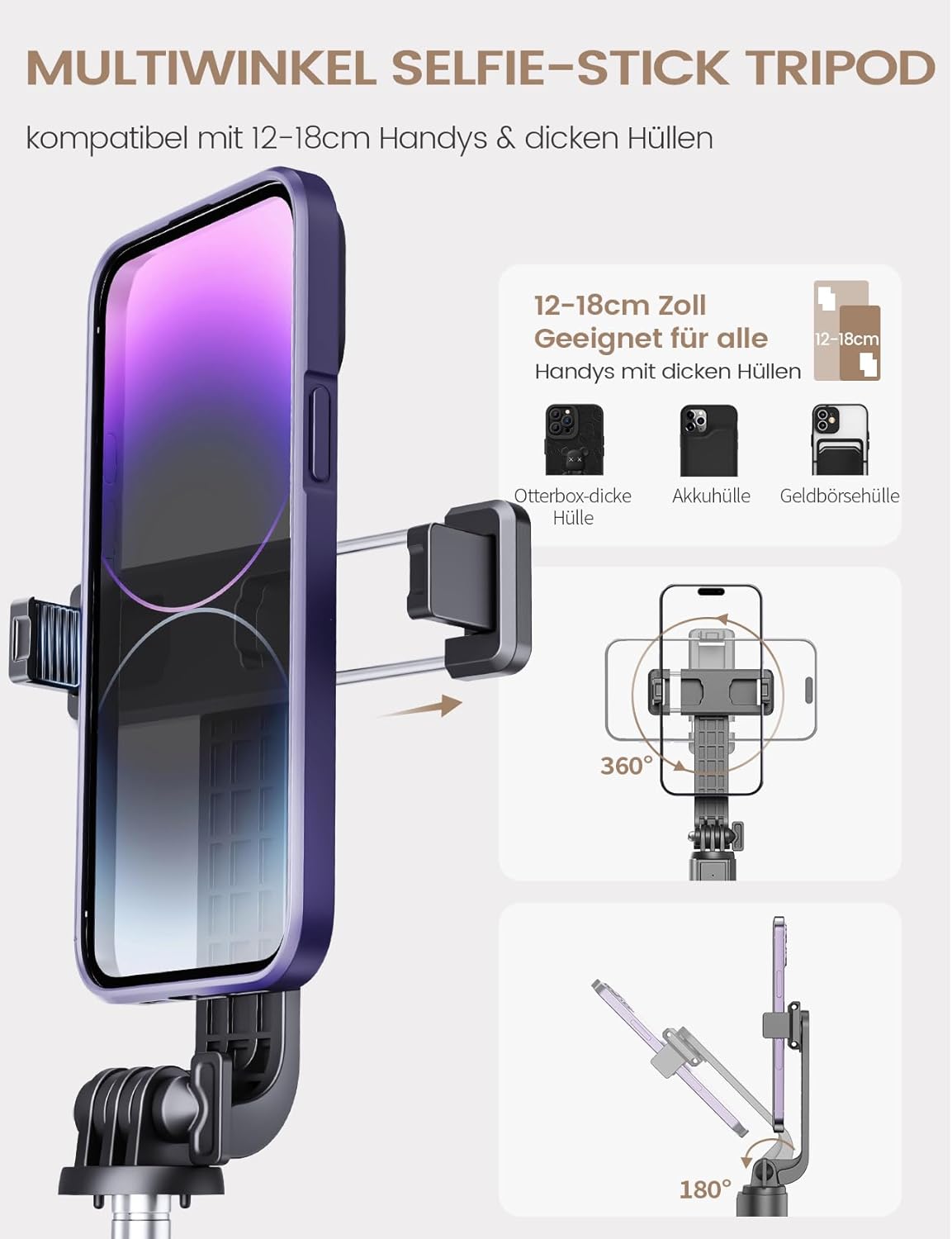 ANXRE Extendable Selfie Stick with Wireless Remote | Compact Portable for Travel, Compatible with iPhone Samsung Android Smartphones