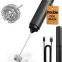 CIRCLE JOY Electric Milk Frother Handheld, Rechargeable Coffee Frother with Dual Spring Whisk, Portable Hand Frother Wand Drink Mixer for Coffee, Hot Chocolate, Cappuccino, Frappe, Matcha, Black