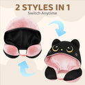 Mewaii Travel Neck Pillow with Hood for Airplanes,Memory Foam,Breathable Ice Silk & Soft Velvet,Double-Sided,Removable to Clean,Adjustable Strap,Portable Travel Pillow for Long Flights Adults & Teens