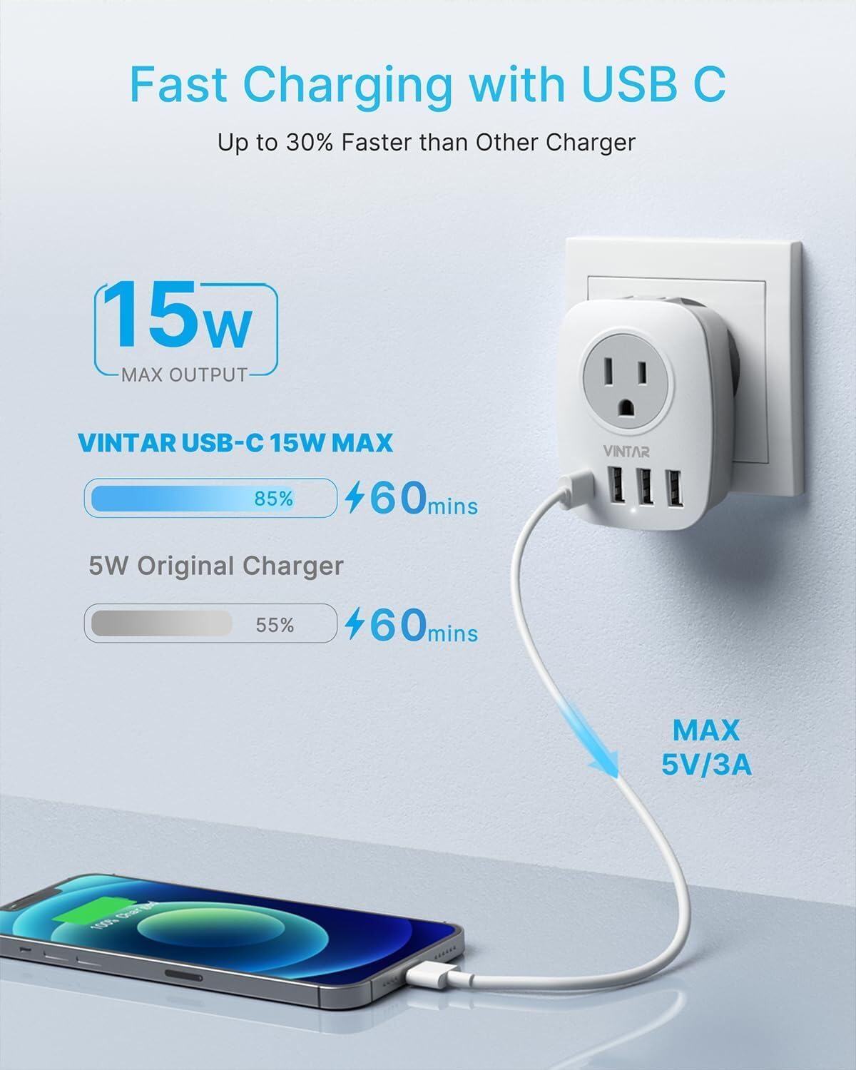 2 Pack Type E/F Travel Adapter, VINTAR Schuko Germany France Adapter Plug