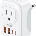 European Travel Plug Adapter, VYLEE PD 20W Type C Adapter with 4 AC Outlets 4 USB Ports(2 USB C), Travel Essentials Charger for US to Most of Europe EU Italy Spain France [1 Pack]