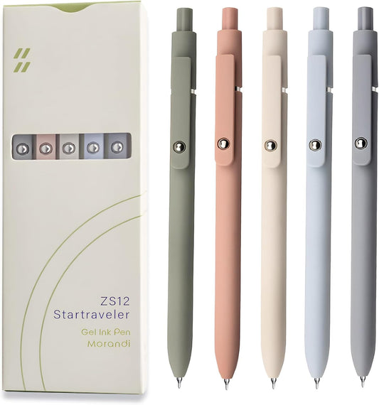 UIXJODO Gel Pens, 5 Pcs 0.5mm Black Ink Pens Fine Point Smooth Writing Pens, High-End Series Retractable Pens for Journaling Note Taking, Cute Office School Supplies Gifts for Women Men (Morandi)