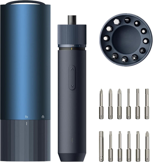 HOTO Electric Screwdriver Set, 3.6V Cordless Screwdriver Set USB-C, 3 Torque Settings, 1500mAh Battery, LED Light & 12 S2 Metal Bits for Furniture/Electrical Repairs