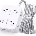 Surge Protector Power Bar - 8 Outlets 4 USB Charging Ports(2 USB C), Power Strip with 5Ft Braided Extension Cord, Flat Plug, Wall Mount Desk USB C Charging Station for Home Office College Essentials