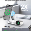 EXW Foldable 3 in 1 Wireless Charging Station for iPhone and Apple Watch,Compatible with Magsafe Charger Stand,Travel Bedside Fast Wireless Charger for iPhone 17e 17 Air 16 15 14 13 12 Series, Airpods
