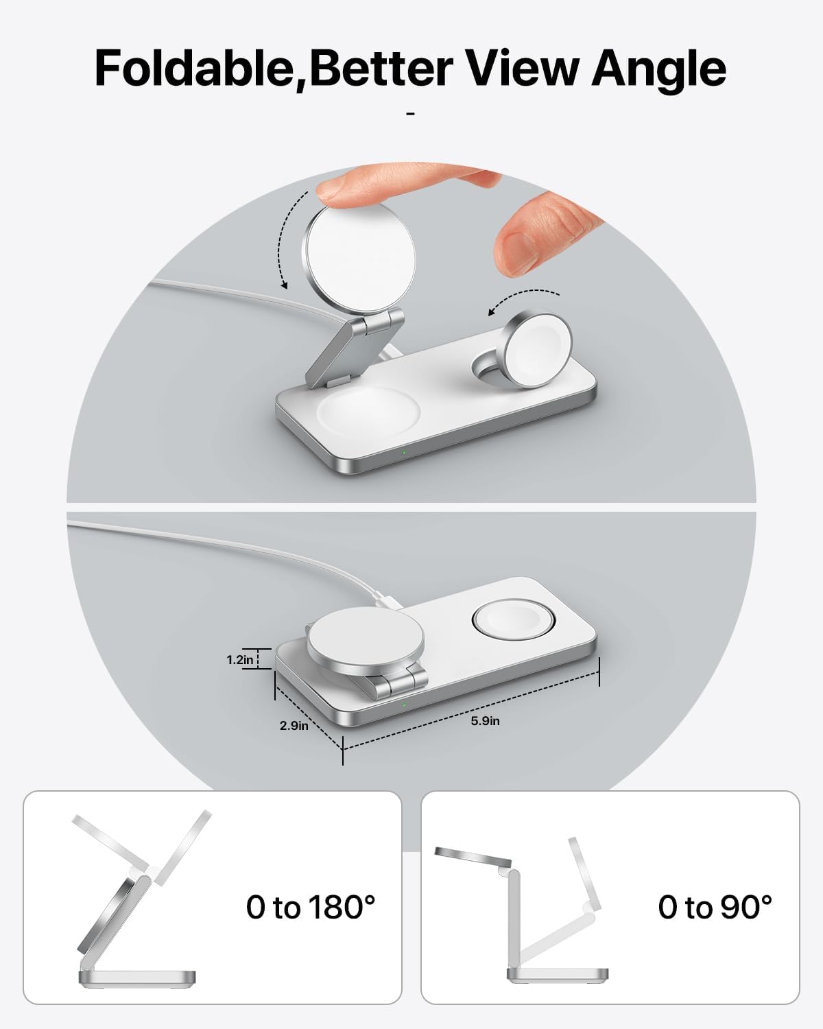 EXW Foldable 3 in 1 Wireless Charging Station for iPhone and Apple Watch,Compatible with Magsafe Charger Stand,Travel Bedside Fast Wireless Charger for iPhone 17e 17 Air 16 15 14 13 12 Series, Airpods