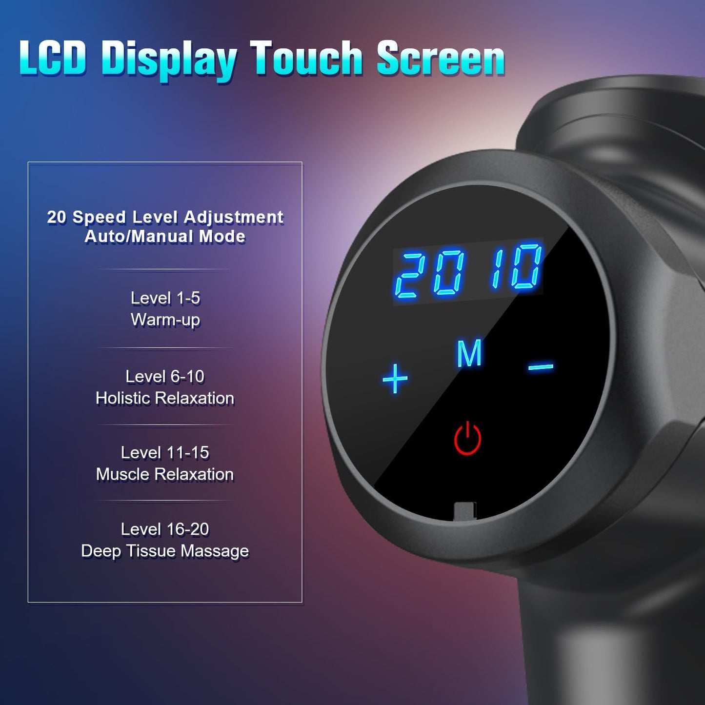 Muscle Massage Gun Deep Tissue Percussion Massager - Portable Handheld Sport Massagers for Athletes, Quiet & Powerful Brushless Motor Cordless, 20 Speed Level,Wattne W2 (Black)