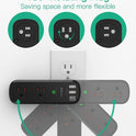 USB Outlet Extender Surge Protector - with Rotating Plug, 6 AC Multi Plug Outlet and 3 USB Ports (1 USB C), 3-Sided Swivel Power Strip with Spaced Outlet Splitter for Home, Office, Travel (Black)