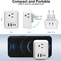 VYLEE Travel Plug Adapter, International Plug Adapter with 4 AC Outlets 4 USB Ports(2 USB C), Travel Adapter Type C Travel Essentials for US to Most Europe France Germany Italy Spain [1 Pack]