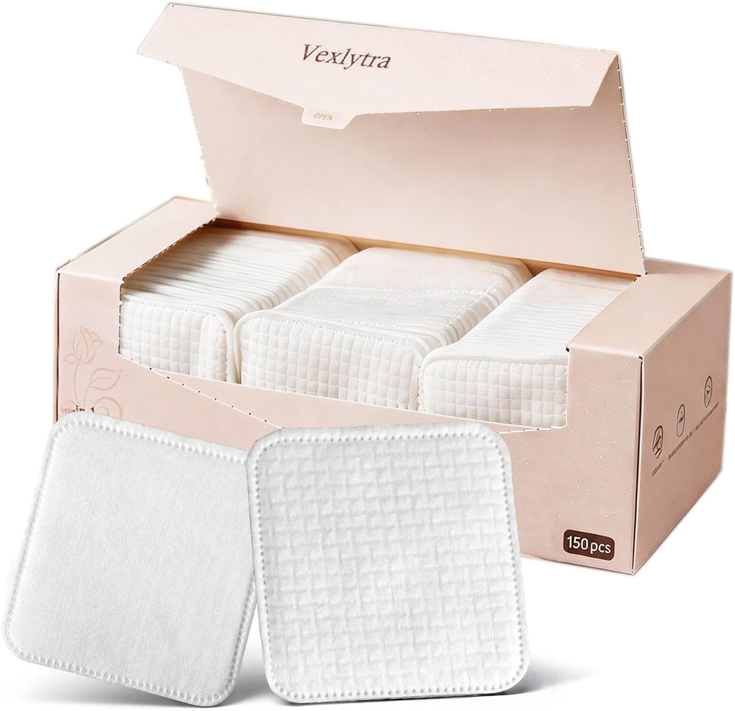 Large Cotton Pads for Face(150 count), Soft & Lint-Free Cotton Squares with Pressed Seam Design, Durable Cotton Rounds for Facial Cleansing and Makeup Removal, Gentle on Sensitive Skin & Eyes