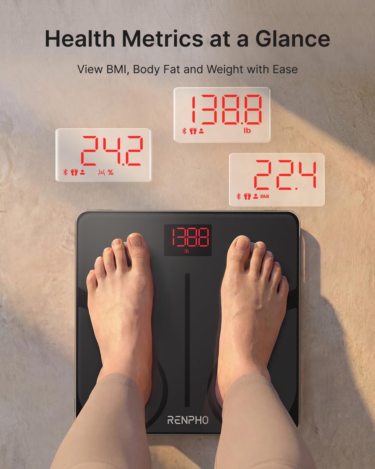 RENPHO Body Fat Scale, Smart Scale for Body Weight, BMI Digital Bathroom Weight Scale, Body Measurements with Smartphone App sync with Bluetooth, 400 lbs - Black, Elis 1