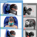Inspireyes Neck Pillow, Travel Pillow with Seat Strap, 3D Sleep Mask, Dual Support Neck and Head, High Supportive Foam Airplane Pillow for Long Flight Road Trip, Stop Bobblehead Travel Essential, Grey