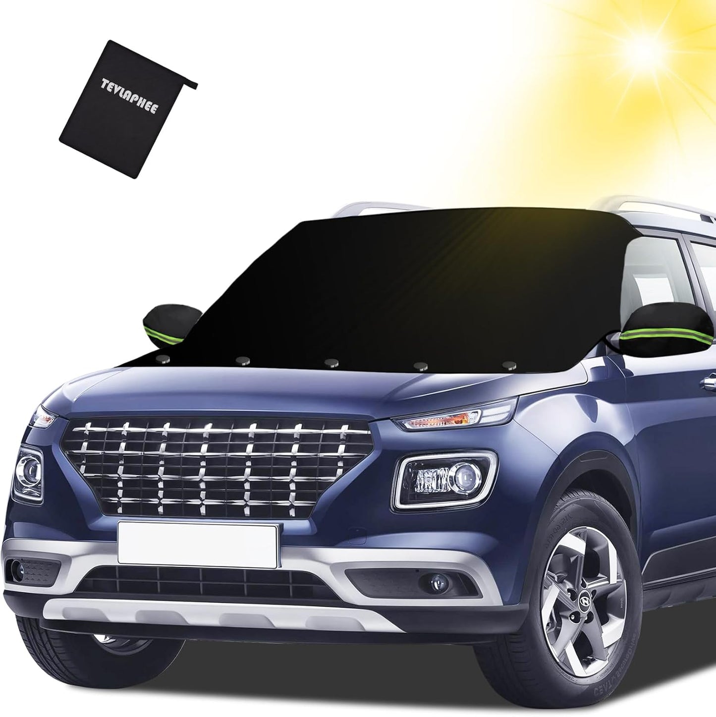 Tevlaphee Windshield Sun Shade for Summer Heat, UV Protection, Car Windshield Cover to Block Sun, Reduce Heat, Foldable Sun Shade for Cars SUVs Trucks Vans, All-Season Use