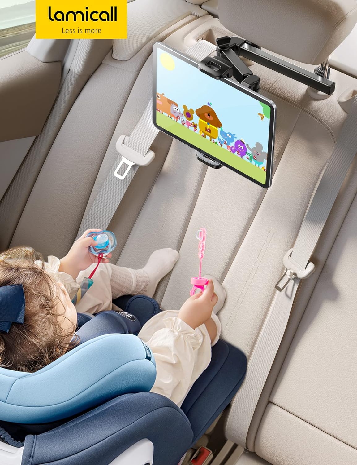Lamicall Car Headrest Tablet Holder - [Extension Arm] Adjustable iPad Car Mount for Back Seat, Road Trip Essentials for Kids, 4.7-11" Tablet iPad Pro, Air, Mini, Galaxy, Fire, Mom Gift