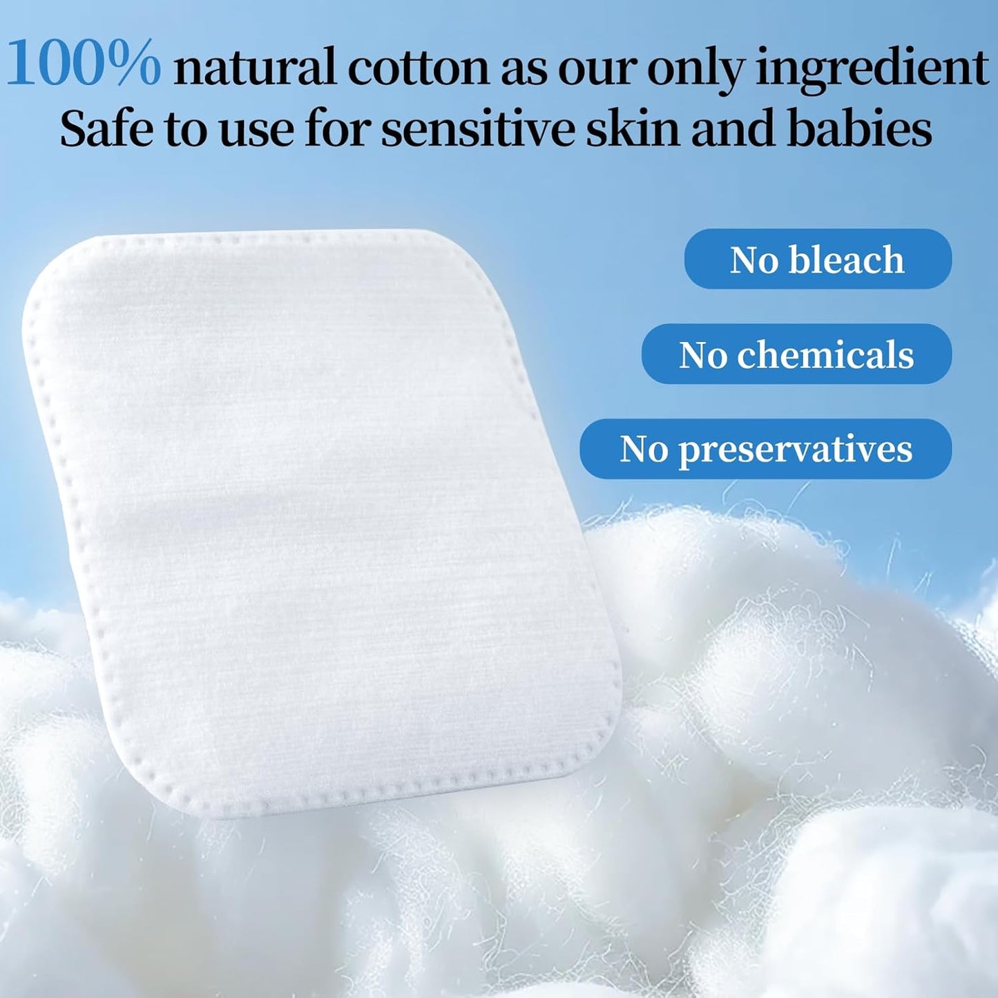 SHINO Premium Natural Square Cotton Pads,300 Ps XL Biodegradable Pads, Makeup Remover Pads for Sensitive Skin - Beauty, Personal Care, Baby Care & Daily Cosmetics (Pack of 3）