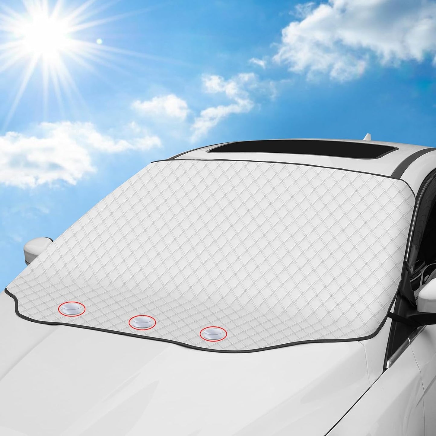Tevlaphee Windshield Sun Shade, Windshield Sun Shade, 3 Magnet, Block UV Rays, Foldable, Sun Visor Protector for SUV Truck to Keep Vehicle Cooler, 197 * 128cm