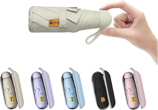 BAODINI Travel Essentials Mini Umbrella for Purse With Case Small Compact UV Sun Protection Lightweight Tiny Pocket Manual Open Close Umbrella for Women Kids and Men Fits Purse Backpack