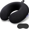 Black Travel Neck Pillow Memory Foam Airplane Pillow for Neck and Head Support Soft Portable U Shape Neck Pillow for Plane, Car & Home Office Use