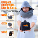 Hooded Pro Travel Pillow - Memory Foam Neck Support Pillow with Hood for Airplane, Flight - 100% Cotton Fabric, Maximum Privacy & Light-Block Design, Lightweight Full Travel Kit - Light Grey