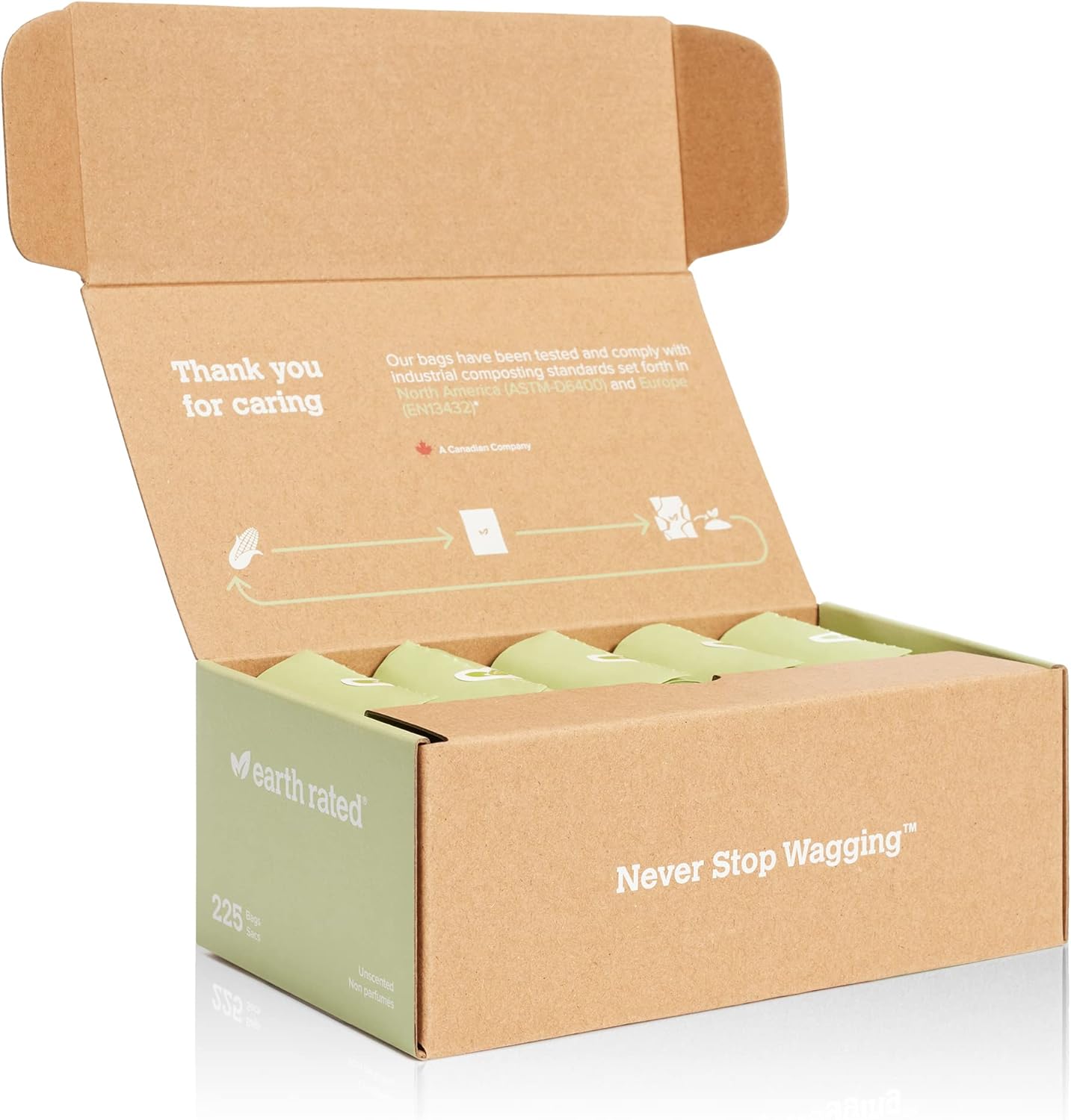 Earth Rated Compostable Dog Poop Bags, Ultra Thick and Leak Proof, Unscented, 225 Count