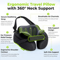 AUVON Travel Neck Pillow for Airplane with Seat Straps to Secure Head & Neck for Relaxing Sleep on Long Flights, Ear-Friendly Design, Supportive Memory Foam Neck Pillow, Breathable Fabric, Carry Case