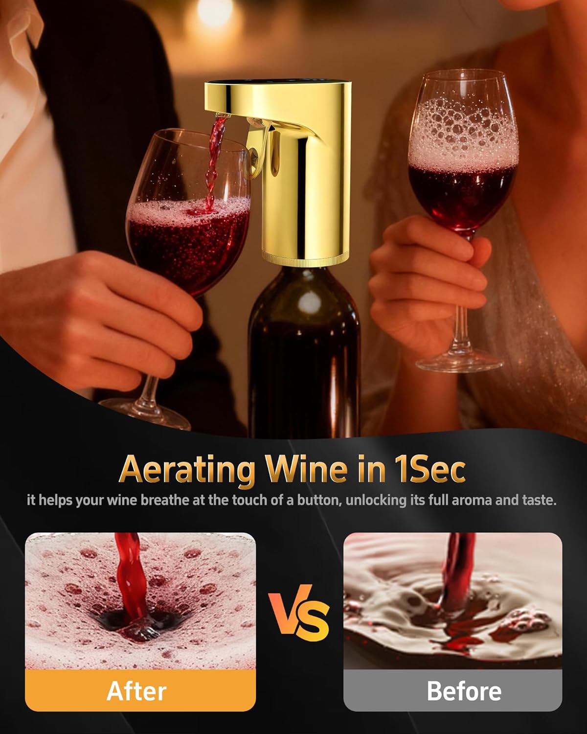 Fathers Day Gift|World Cup Viewing Party Supplies,5-in-1 Electric Wine Decanter & Smart Liquor Dispenser,Automatic Aerator&Pourer with 1-999ml Precision Dosing|Gift for Men,Dad,Whiskey Lovers(Gold)